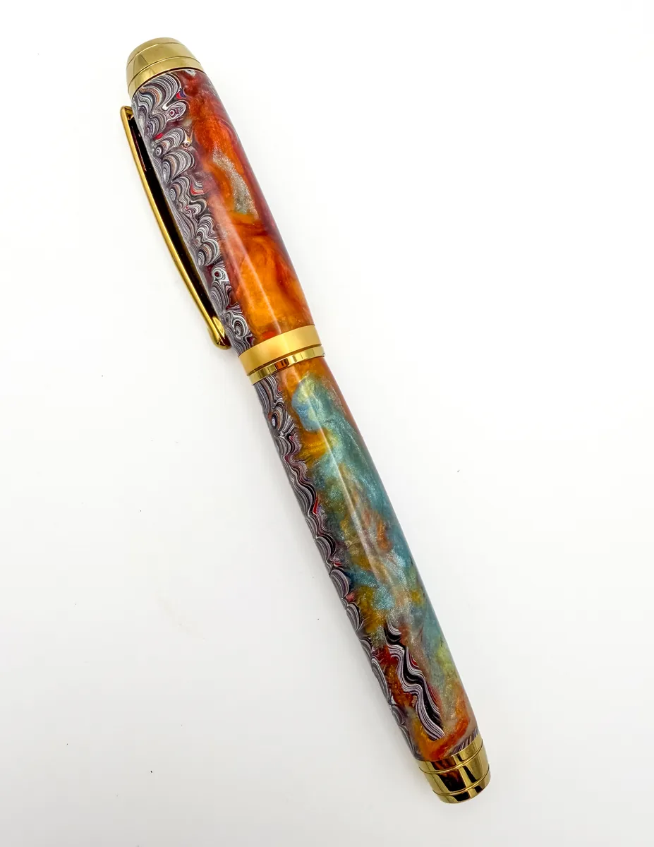 Corvette Fordite & Resin Fountain Pen in Corvette Fordite & Orange Resin, sourced Bowling Green Kentucky (second view)