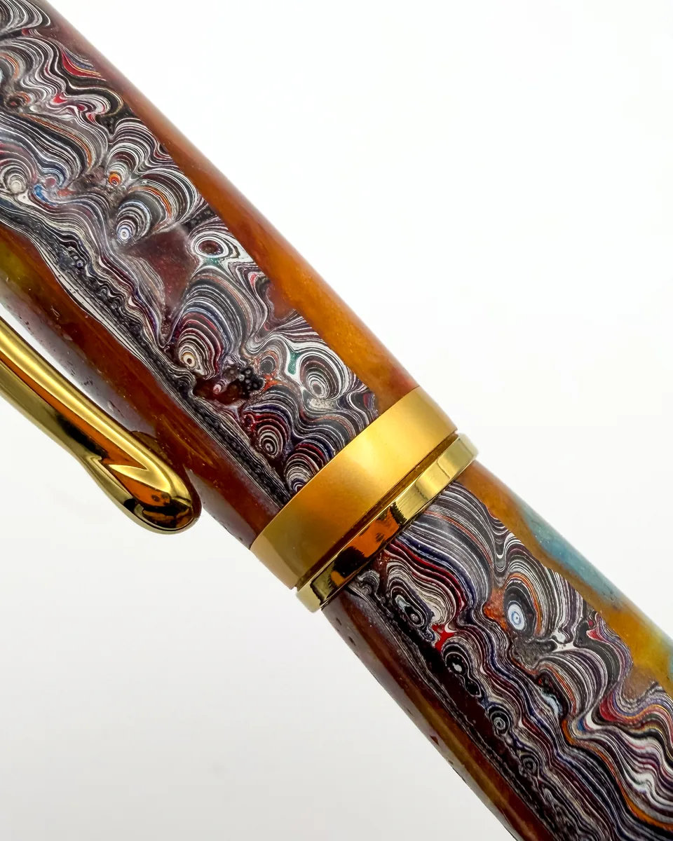 Corvette Fordite & Resin Fountain Pen in Corvette Fordite & Orange Resin, sourced Bowling Green Kentucky (third view)