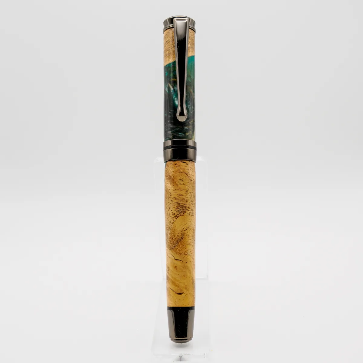 Maple Burl and Resin fountain pen in Maple Burl & Teal Ocean Resin, sourced USA